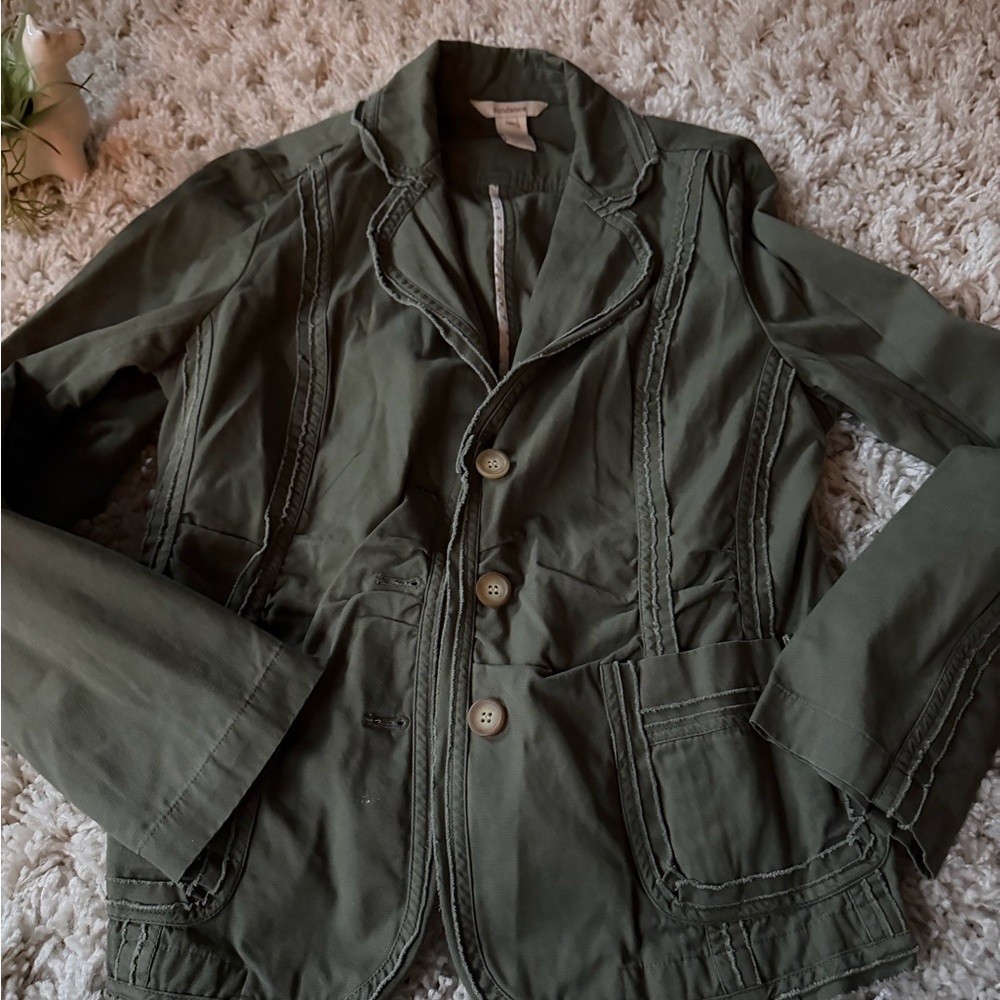 Women's Olive Green button-down raincoat, outdoorsy Jacket